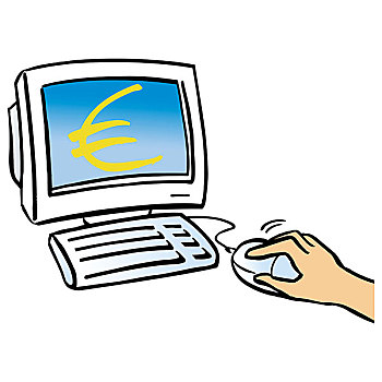 电脑,欧元标志,显示屏
