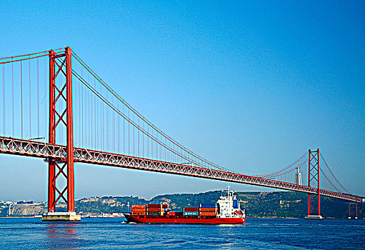 葡萄牙,里斯本,萨拉查大桥,上方,塔霍河
