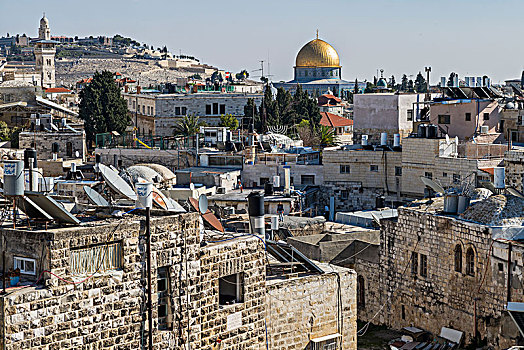 风景,老城,大马士革,大门,圆顶清真寺,背景,耶路撒冷,以色列