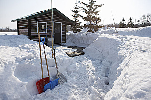 雪,正面,屋舍