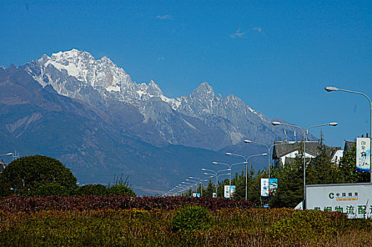 美景,丽江,城市,长,掸邦,玉,龙,雪,山,背景,云南,中国,十一月,2006年