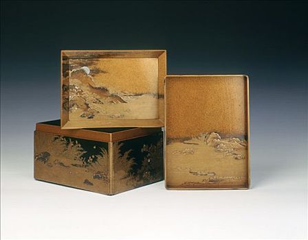 漆器,盒子,中间,江户时期,日本,一半,18世纪,艺术家,未知