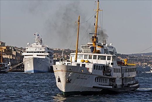 老,博斯普鲁斯海峡,蒸汽船,正面,伊斯坦布尔,土耳其