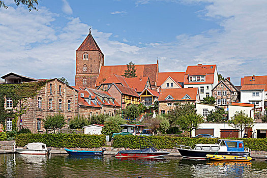教堂,水系,看,梅克伦堡前波莫瑞州,德国,欧洲
