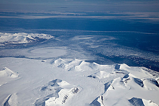 俯拍,积雪,海岸,斯匹次卑尔根岛,挪威