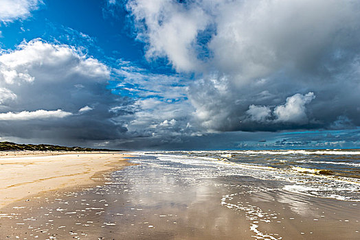 生动,积雨云,北海,海滩,丹麦,欧洲