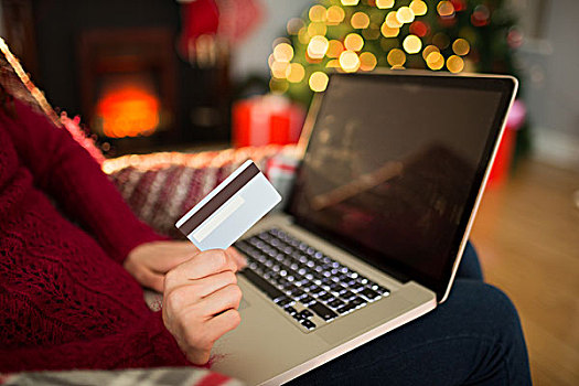 女人,网上购物,笔记本电脑,圣诞节