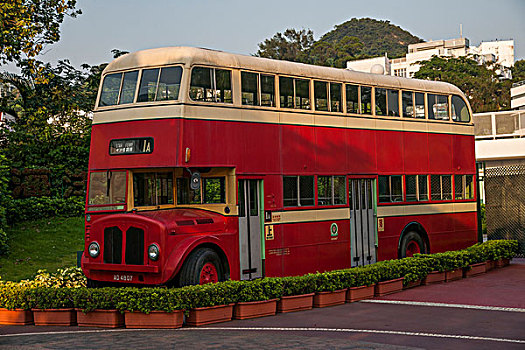 香港海洋公园香港老大街的老公交汽车