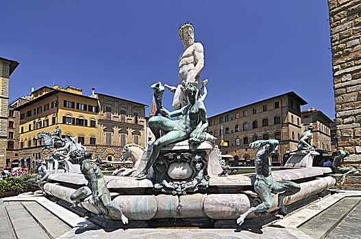 喷泉,佛罗伦萨,意大利,市政广场,正面,韦奇奥宫