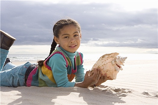 女孩,5-7岁,壳,海滩,头像