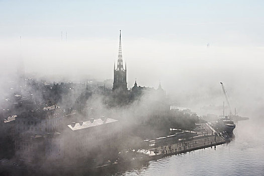 城市,海上,雾
