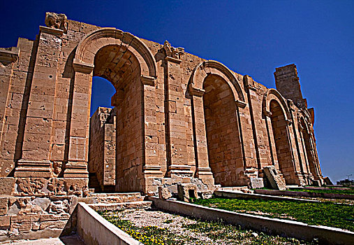 萨布拉塔,利比亚,残留,户外,墙壁,剧院,古老,罗马,城市,卧,地中海