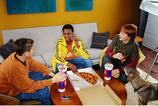 青少年,吃,比萨饼
