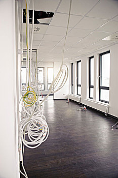 网络,电缆,悬挂,新,办公室,天花板
