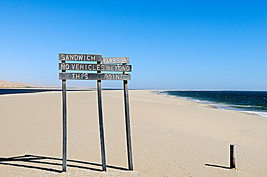 标识,三明治,港口,指示,禁止进入,纳米比诺克陆夫国家公园,局部,纳米比亚,骷髅海岸,纳米布沙漠,非洲