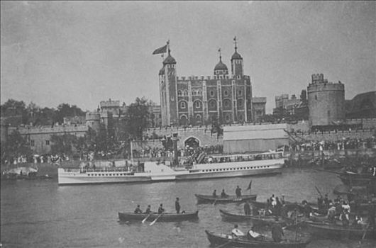 汽船,乘坐,皇家,聚会,正面,伦敦塔,1894年