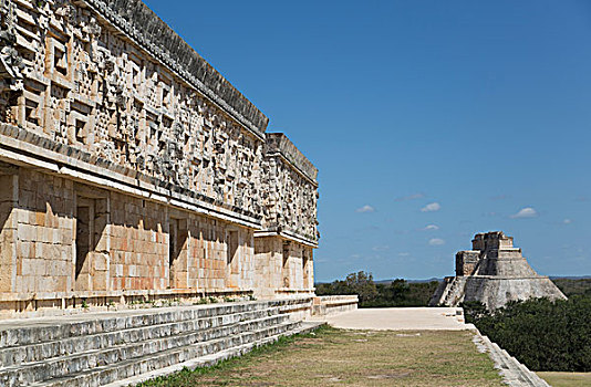 宫殿,左边,房子,魔术师,背景,右边,乌斯马尔,玛雅人遗址,尤卡坦半岛,墨西哥