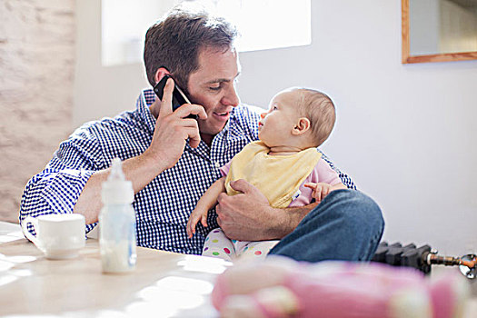 父亲,手机,婴儿,女儿