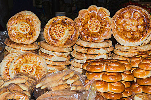 面包,货摊,市场,南,区域,哈萨克斯坦,亚洲