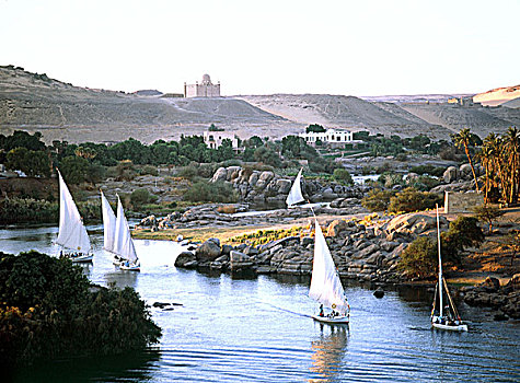 三桅小帆船,尼罗河,靠近,岛屿,菲莱岛,埃及