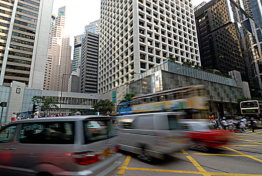 密集,交通,狭窄,街道,香港,摩天大楼,中心,亚洲