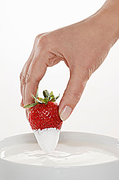 手,草莓,有机,酸奶