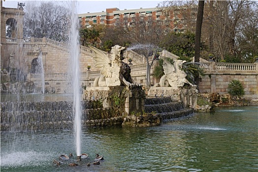 喷泉,城市公园,巴塞罗那,西班牙
