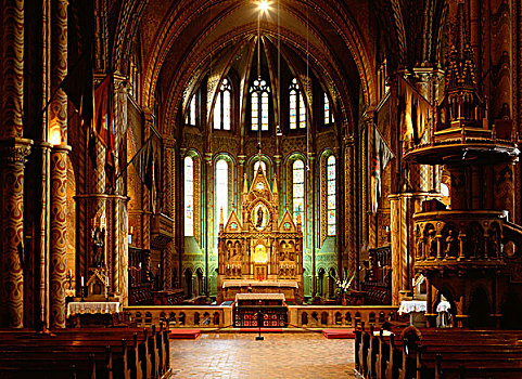 马提亚斯教堂,室内,布达佩斯,匈牙利,欧洲