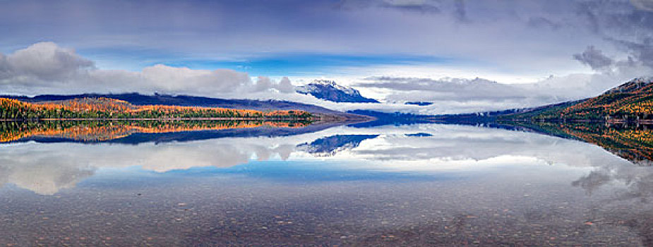 全景,麦克唐纳湖,晚秋,冰川国家公园,蒙大拿,美国,大幅,尺寸