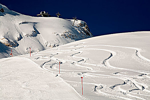 滑雪轨迹,雪地,冬天,楚格峰,区域,阿尔卑斯山,巴伐利亚,德国,欧洲
