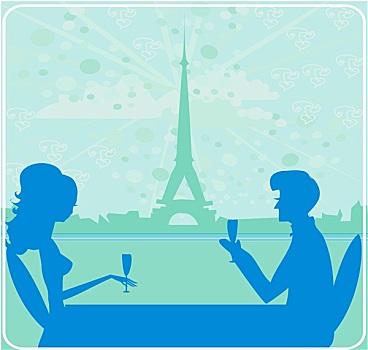 年轻,情侣,调情,饮料,香槟,巴黎