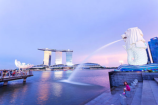 鱼尾狮,喷泉,六月,新加坡,神兽,头部,狮子,鱼,象征