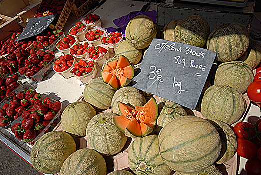 法国,普罗旺斯,市场,草莓,甜瓜