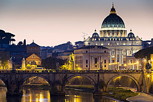 晚间,风景,上方,河,台伯河,大教堂,梵蒂冈,罗马