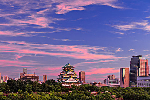 大阪城,塔,日落