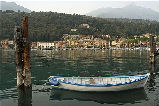 停泊,划桨船,加尔达湖,意大利