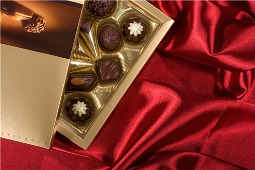 金色,巧克力,盒子,红色,绸缎