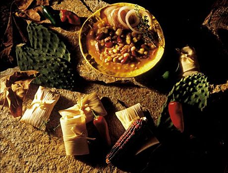 墨西哥,炖,玉米面肉馅卷,仙人掌