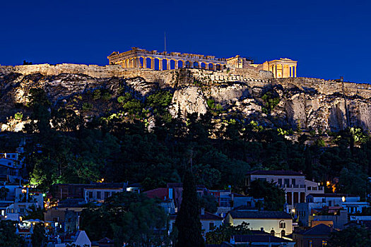 中心,希腊,雅典,卫城,俯视图,黃昏