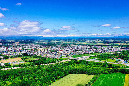 航拍,城镇,北海道,日本