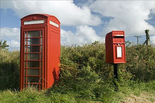 红色,电话亭,邮箱,彭布鲁克郡,威尔士,英国,欧洲