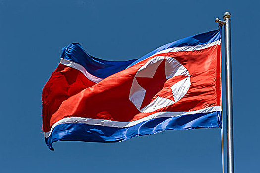 朝鲜国旗,吹,风,蓝天