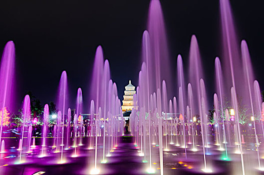 音乐,喷泉,展示,正面,大雁塔,西安,中国