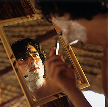 镜子,图像,男人,剃