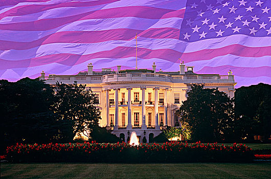 白宫,黎明,美国国旗,华盛顿,华盛顿特区