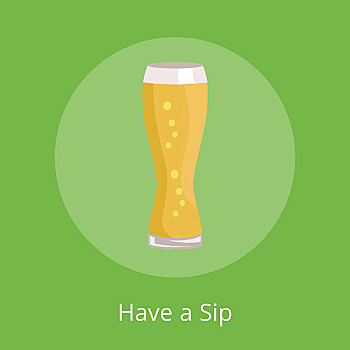 啜饮,文字,玻璃杯,啤酒,象征,隔绝,绿色,矢量,插画,玻璃器皿,亮光,酒,泡泡