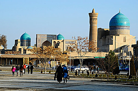 乌兹别克斯坦,布哈拉,人,走,拉吉斯坦,清真寺