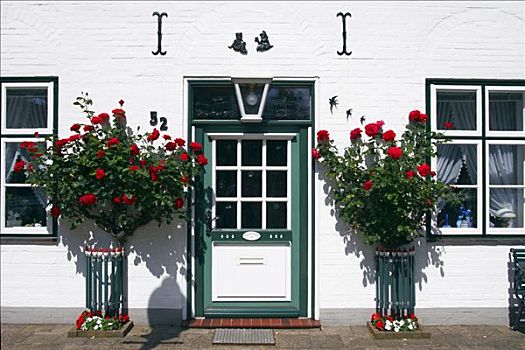 红玫瑰,正面,入口,装饰,门,北方,石荷州,德国,欧洲