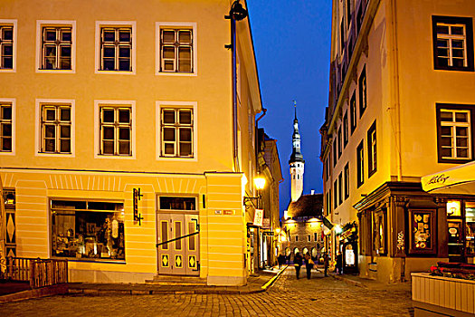 市政厅,黃昏,老城,世界遗产,塔林,爱沙尼亚,波罗的海国家,北欧