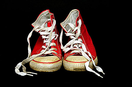 破旧,红色,运动鞋